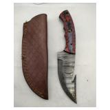 Handmade Damascus-style  knife w/ gut hook  4 "