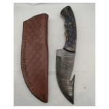 Handmade Damascus-style  knife w/ gut hook  4 "