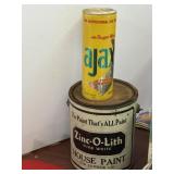Old unused Ajax can and empty zinc-o-lith paint