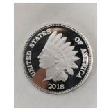 2018 Indian 1 troy oz .999 fine silver round