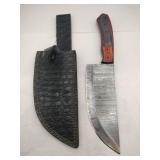 Handmade Damascus-style cleaver  7" blade w/