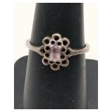 Silver pink stone flowered ring Mark 925 size