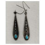Silver native American turquoise dangle earrings