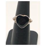Silver black onyx heart ring marked 925 size 5.