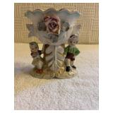 Vintage shell planter, peak, rose, girl, and boy.