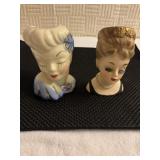 2 lady head vases blonde lady good shape,