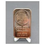 1 Ounce .999 Fine Copper Bar Buffalo Nickel