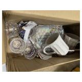 Mugs and carnival glass items, including