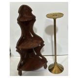 3-tier 19" wood corner shelf & 16" solid brass