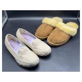 L.L. Bean fuzzy slippers & Skechers memory foam