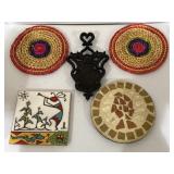 Trivets cast iron, woven, and ceramic