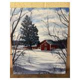 original rural winter landscape painting signed