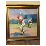 Oil on Canvas Baseball Painting by Manol Framed