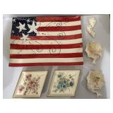 Hand painted platter, mermaids, Lefton, &