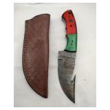 Handmade Damascus-style knife w/ gut hook  4 "