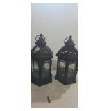 2 metal hanging candle lanterns