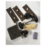 Antique door knobs, doorbell mounts, turn locks,