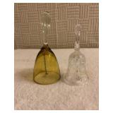 2 vintage glass bells, 1 amber 6 x 3, 1 clear