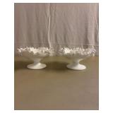 2 Fenton white ruffle dishes 4 inches tall and 7