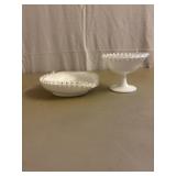 Fenton white ruffle candy and heart shaped bowls