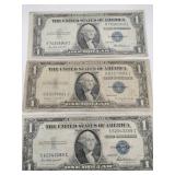 3 1935 Blue seal silver certificates 1$