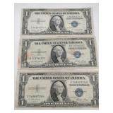 3 1935 Blue seal silver certificates 1$