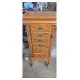 Wooden jewelry stand with contents lots of