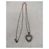 Silver goldtone clear Stone heart  necklace