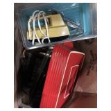 Glass and stoneware oven dishes, older mixer, and