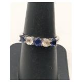 Silver blue /clear Stone band ring Marked 925