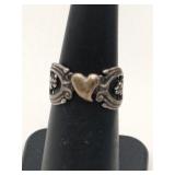 Silver heart connected ring marked 925 size 5.