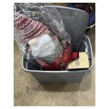 Lidded tote with Holiday gnome tower, mail