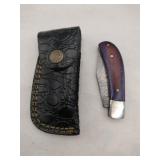 Handmade brown handle pocket knife with pouch