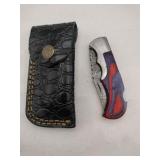 Handmade red/ blue  handle pocket knife with