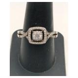Silver clear Stone band ring Marked 925 size 9.