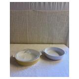 2 Corning Ware bowls and 1lid has chip on edge