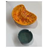 Plastic ashtray and speckled ceramic hand-painted