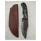 Handmade Damascus-style hunting knife 4 " blade