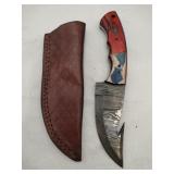 Handmade Damascus-style knife w/ gut hook  4 "
