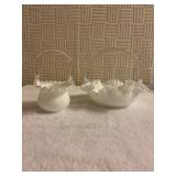 2 white ruffled Fenton dishes small one 7 x 4