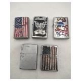 5 Zippo lighters