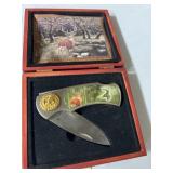 Decorative deer pocket knife in wooden case