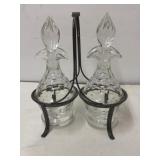 Olive oil and vinegar carafes in silver plate