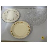 Footed serving plates-glass & Pfaltzgraff, and