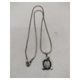 Silver turtle necklace snake chain Marked 925.