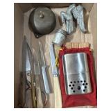 Various knives, vintage cigarette lighter in
