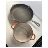 Staub enameled cast iron 12ï¿½  fry pan and Le