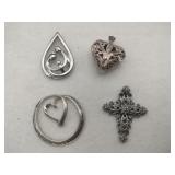 Silver heart cross necklace pendants marked 925.