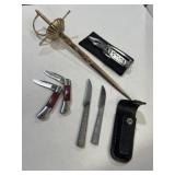 Decorative sword letter opener, multitool with