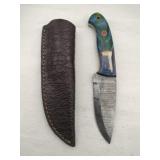 Damascus style hunting knife 4' blade w/stealth